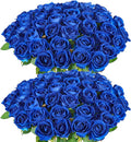 Hananona 50 Artificial Roses in Bulk, Fake Silk Roses Realistic Blue Roses for Wedding Centerpieces Flower Arrangement Home Decor (50, Blue)