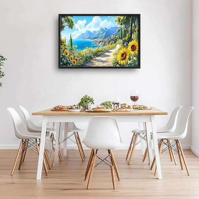 Coastal Sunflowers Large Wall Art Framed Wall Decor for Living Room Ocean Coast Pictures Oversized Canvas Print Painting Modern Extra Large Framed Artwork for Bedroom Office Home Decor 36"x24"