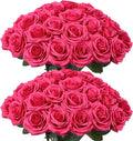 50pcs Artificial Rose Flower Hot Pink Rose Flower with Long Stem Silk Roses Bouquet for Wedding Bridal Shower Party Home Decoration
