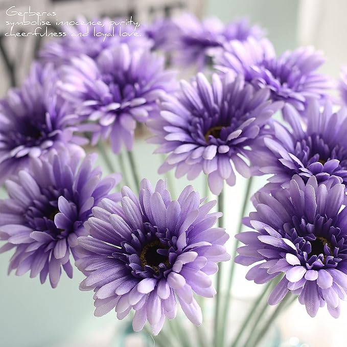 12pcs Artificial Gerbera Daisies,22 Inch Long Stem Silk Daisy Flowers,Realistic Artificial Flower Mums for Home Décor Centerpiece Wreath Supplies Wedding Bouquet,Purple
