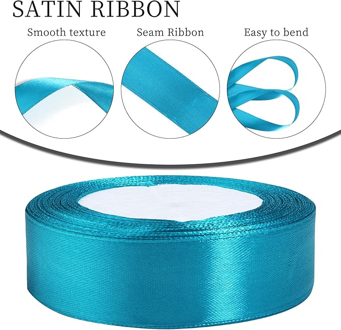 Turquoise Ribbon for Gift Wrapping, 1 inch Polyester Satin Hair Ribbons for Flower Bouquet, Weeding Decoration, Baby Shower, Crafts Bows Fabric Christmas Ribbon 25 Yards