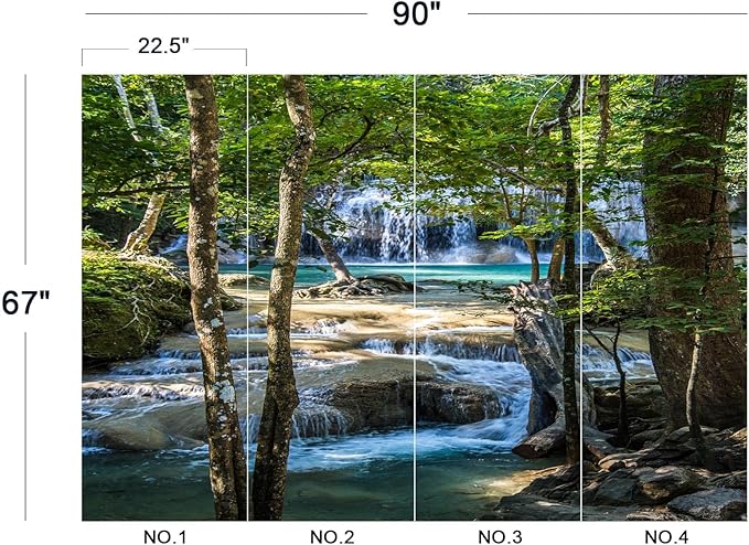 Cliouar-Erawan Waterfall in Kanchanaburi Mural Wallpaper Peel and Stick 90" x 67"