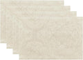 Elrene Home Fashions Caiden Elegance Damask Waterproof, Stain & Wrinkle Resistant Fabric Placemats (Set of 4), 13" x 19", Ivory