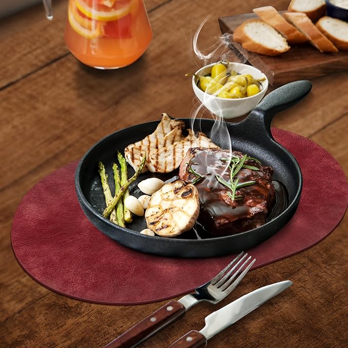 ADRIMER Placemats, Heat Resistant Oval Placemats Set of 4 Washable 12 x 17 Inch, Waterproof Table Mats, Wipeable Pu Place Mats for Kitchen, Dining Room, Wine Red