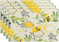 Lemon Table Placemats Set of 4 Farm Food Bee Animal Flower Placemat Set Farmhouse Kitchen Dining Holiday Party Waterproof Washable Table Mats for Kitchen Dining Decoration 4 PCS