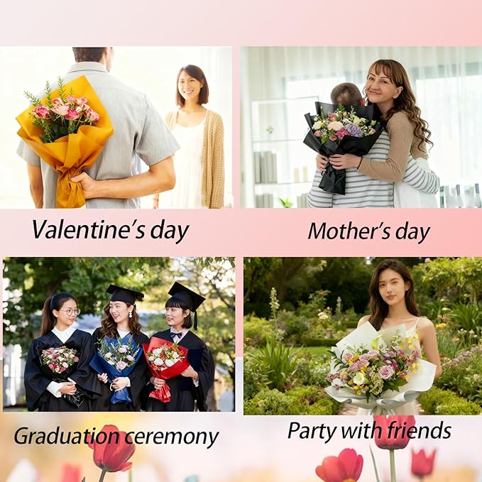 DNSGOOR 548Pcs Flower Wrapping Paper Kit with 200Sheets Waterproof Bouquet Wrapping Paper Decor Crowns 3D Butterfly Bouquet Pins Ribbons for Valentines Graduation Birthday Home Party