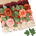 AmyHomie Artificial Flower Shades of Burgundy Rose 25pcs Real Looking Fake Roses w/Stem for DIY Wedding Bouquets Centerpieces Arrangements Party Baby Shower Valentines Day Christmas Tree Decorations
