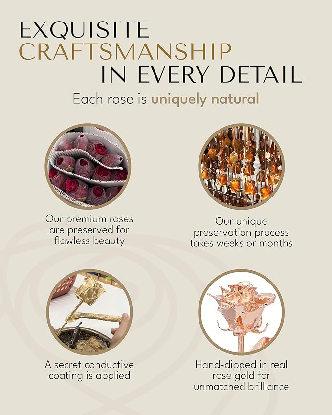 Forever Rose Real Rose Dipped in Rose Gold, Handcrafted Preserved Rose in Clear Glass Bud Vase and Luxury Gold Gift Box, Romantic Gift for Her, Elegant Keepsake for Anniversary, Birthday