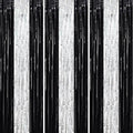 3 Pack 3.3 x 8.2 ft Black and Silver Foil Fringe Backdrop Curtains, Tinsel Streamers Party Decorations, Fringe Backdrop