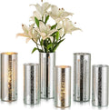 Glasseam Glass Cylinder Silver Vase: Set of 6 Decorative Flower Vases for Centerpieces Modern Vase for Flowers Wedding Decor Mercury Candle Holders for Pillar Candles Dining Table Decorations