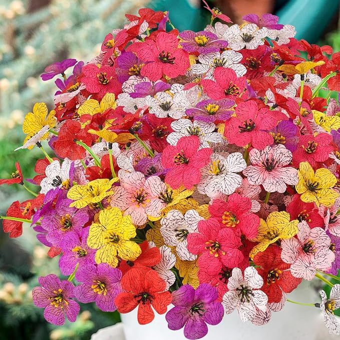 MACTING Spring Artificial Flowers for Outdoors 6 Bundles Fake Flowers UV Resistant Faux Plastic Plants No Fade for Planters Window Box Patio Porch Garden Yard Indoor Outside Decorations(Mix Color-1)