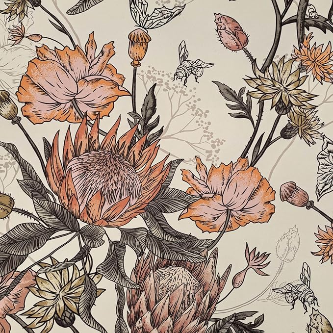 Floral Wallpaper Peel and Stick Floral Contact Paper Yellow and Pink Vintage Wall Paper Removable Self Adhesive Vinyl Stick on Wallpaper for Bathroom Bedroom Decor 17.3in x 118in