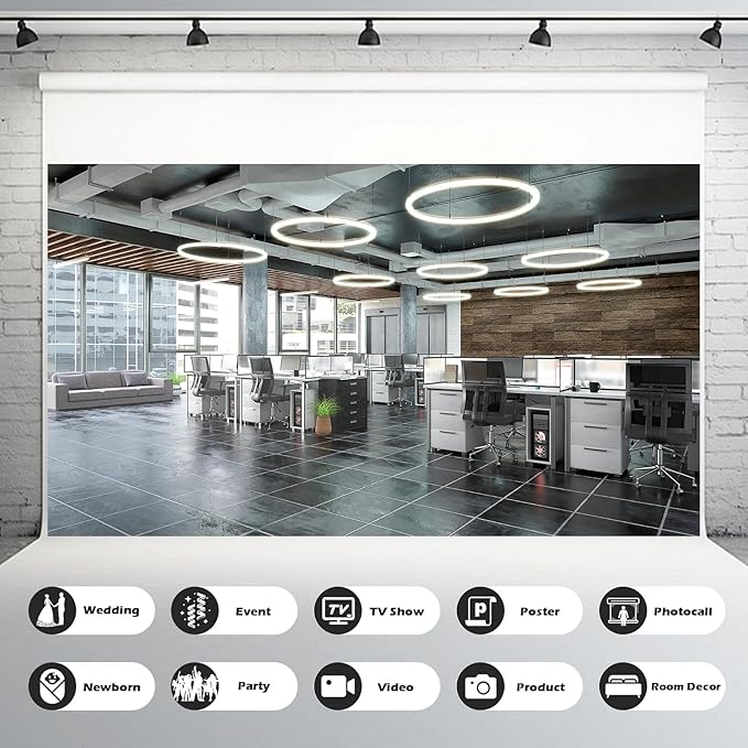 Modern Office Backdrop Video Conference Elegant Business Office Interior Brick Wall Virtual Photography Background Home Offices Live Video Zoom Calls Photoshoot Studio Background Props 5x3ft