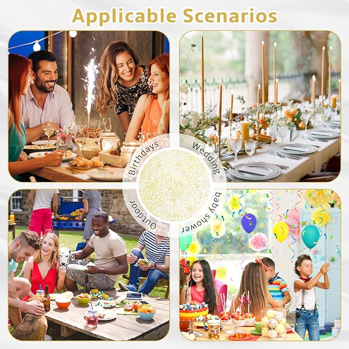 Hysenm 50 Pcs Disposable Gold Placemats Set Metallic 13 Inch Round Table Doilies, Ultra-Thin Messy Lines Disposable Placement Mats for Home Decoration Dining Table Wedding Birthday Party
