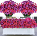 24 Bundles Artificial Flowers for Outdoors, Realistic Fake Silk Flowers for Outside Decoration, No Fade Faux Plants Outdoor Planter Window Box Porch Patio Decor(Purple+Rosy red)