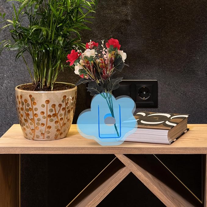 Creative Acrylic Flower Vase Transparent Blue Floral Decor Minimalist Modern Plant Container for Home Table Desktop Arrangement