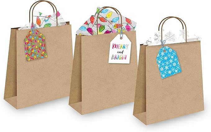 Pro Supply Global 24 Count of 2.5 Inch x 3 Inch Pre Strung Chirstmas Lights Gift Tag Assorted Printed Designs on Large Cardstock Gift Hang Tags - Ideal to Use on Bags