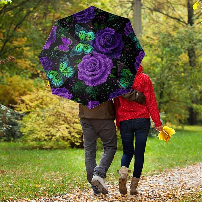Small Compact Travel Automatic Folding Umbrella for Women, Portable Lightweight, Rain, Wind, UV Sun Shade