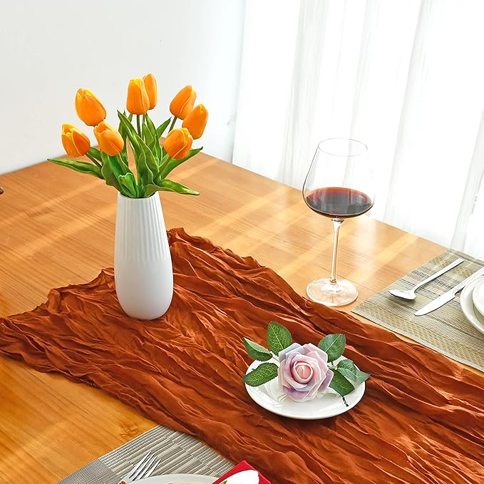 Mandy's Artificial Tulips 20 Stems Orange PU Faux Flowers for Thanksgiving and Christmas Decorations Wedding Home Decor 13.5 Inch