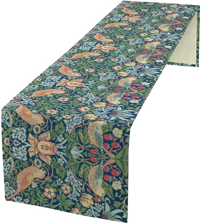 William Morris Floral Table Runner, Vintage Flowers Green Botanical Printed Table Runner for Home Kitchen Dining Table Decoration,13x36 Inch