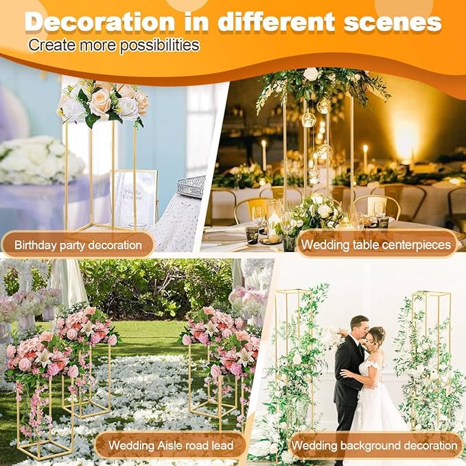 10pcs Gold Wedding Table Centerpiece,Gold Centerpiece,Metal Flower Vase for Birthday Party Event Home Decor(15.7inch)