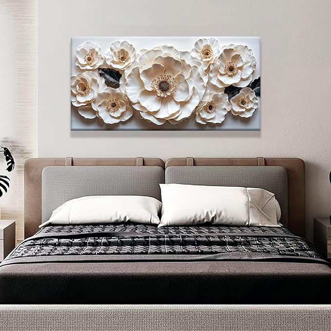 Canvas Art Wall Decor Modern Minimalist Flower Wall Decor Paintings White Flower Art Prints Floral Wall Art Pictures For Bedroom Kitchen Office Decoration 20" × 40"