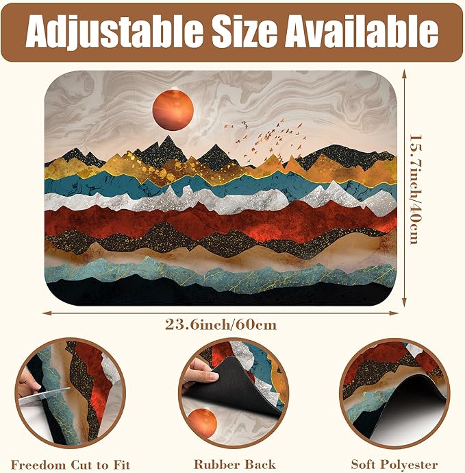 Abstract Golden Mountains Coffee Mat Absorbent Dish Drying Mat for Kitchen Counter Hide Stain Rubber Backed Coffee Bar Accessories Fit Under Espresso Machine Dish Drainer, 15.7 x 23.6 Inch
