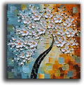 YaSheng Art - hand-painted Oil Painting On Canvas white Flowers Paintings Modern Home Interior Decor Wall Art for living room Abstract Art picture Ready to hang 30x30inch
