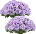 50pcs Lavender Roses Artificial Flowers Lliac Roses Purple Roses Fake Roses Flowers with Long Stems Silk Flowers for Wedding Bouquet Centerpices Decorations Party Bridal Baby Shower