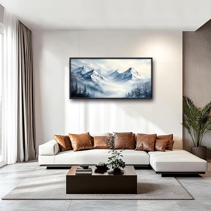 Snow Mountain Large Wall Art Framed Wall Decor for Living Room, Mountains Pictures Oversized Canvas Print Painting Modern Extra Large Framed Artwork for Bedroom Office Home Decor 60"x30"