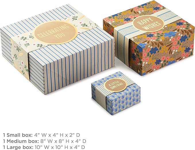 Hallmark Gift Boxes 3-Pack Assorted Sizes (Flowers and Stripes) for Birthdays, Bridal Showers, Mother's Day, Best Friends, Gifts for Her, Wrapped Treats and Cookies