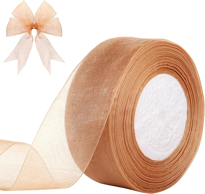1-1/2 Inch x 50 Yards Sheer Organza Ribbon Chiffon Ribbon for Gift Wedding Flower Bouquet Wrapping Decorations Crafts (Gold)