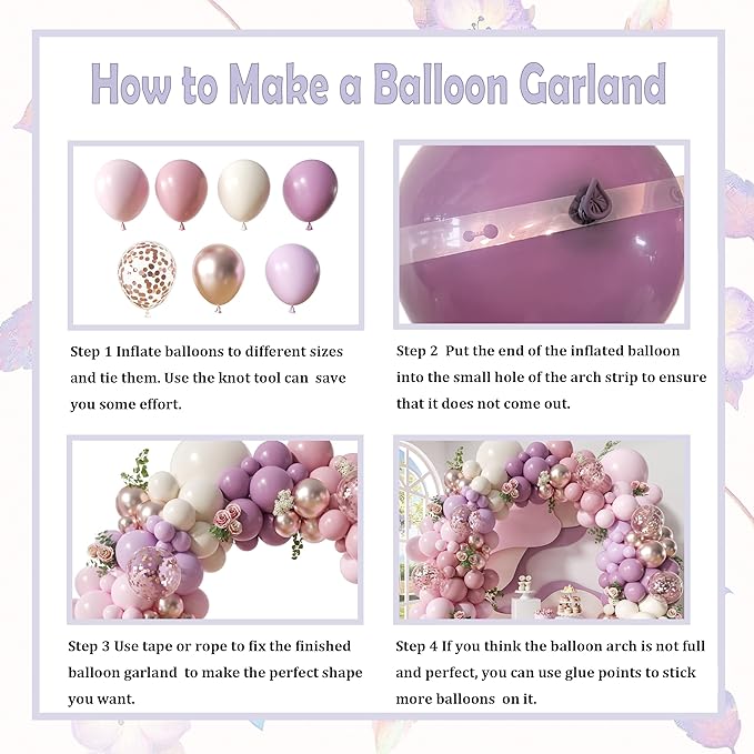 Dusty Purple Balloon Arch Kit, 152Pcs Dusty Pink White Sand Lavender Lilac Light Purple Champagne Gold Confetti Balloons for Baby Bridal Shower Wedding Engagement Birthday Party Decorations