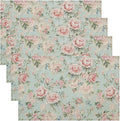 Pink Flowers Placemats Set of 4, 17x12 Inch Rustic Spring Floral Blossom Natural Romantic Table Mats for Home Party Kitchen Dining Decor