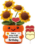 Mini Birthday Gifts for Women – Handmade Crochet Sunflower, Unique Desk Décor Birthday Decorations, Thoughtful Gifts for Women Unique Present for Teacher, Coworker,Mom,Grandma, Wife, Friends
