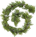 6FT Christmas Garland – Artificial Greenery Olive Garland with White Berries, Pinecones & 20 Warm LED Timer Lights – Holiday Garland for Home, Wedding, Party Decorations