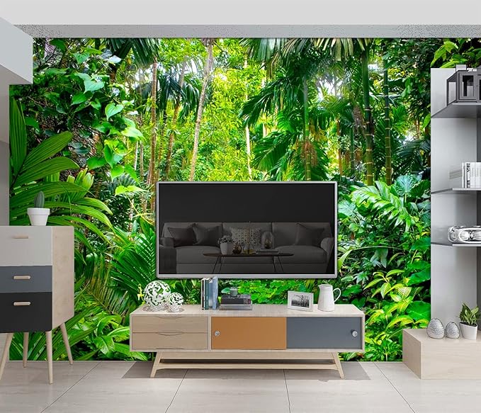 Tropical Rainforest Botanical Wallpaper Bedroom Green Leaf Plant murals Aesthetic Room Decor Living Room tv Background Large Wall Mural - 137"x96" Not Peel and Stick