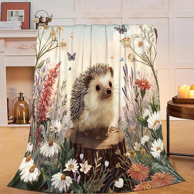 Hedgehog Blanket Cute Hedgehog Throw Blanket Soft Cozy Fleece Fuzzy Stuffed Plush Flannel Gifts for Girls Women Boys Kids Adults 50"X60"