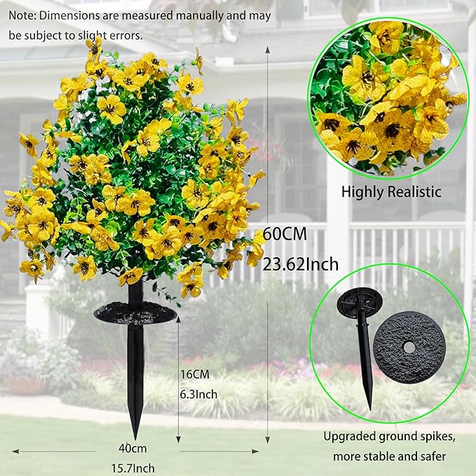 2 Pcs Artificial Boxwood Topiary Ball Trees - 23" With Ground Spike, Fake Evergreen Tree, UV Resistant Faux Greenery Shrubs & Bushes for Porch, Garden, Front Yard Decor, Indoor/Outdoor -Yellow