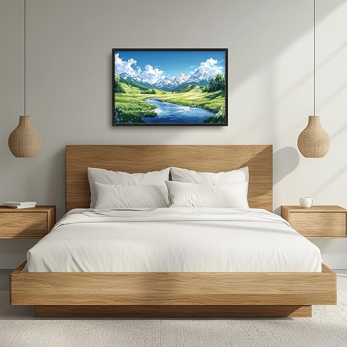 Mountain River Large Wall Art Framed Nature Scenery Wall Decor for Living Room Mountain Landscape Pictures Oversized Canvas Print Painting Modern Extra Large Framed Artwork for Bedroom Office 36"x24"