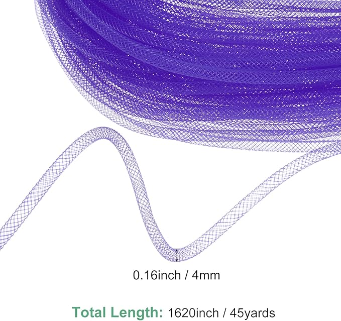 Mesh Tube Ribbon 45 Yards, 4mm Elastic Fabric Ribbons Mesh Tubing for Crafts/Gift Wrapping/Flower Bouquets/Wedding/Birthday/Holiday/Wreaths Christmas/Decoration[Dark Purple]