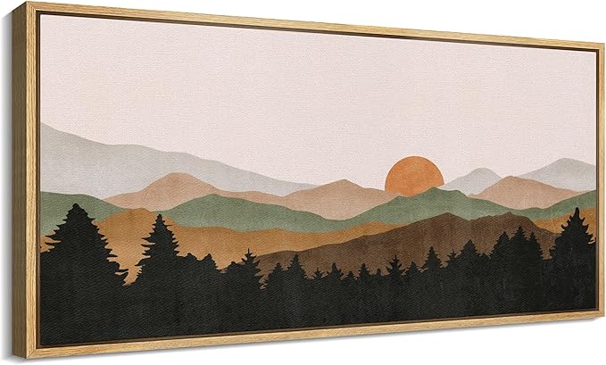 SIGNFORD Extra Large Framed Canvas Print Wall Art Abstract Mountain Contours Sunset Landscape Illustrations Modern Art Relax/Calm Warm for Living Room, Bedroom, Office - 60"x30"