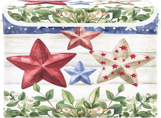 senya July Fourth Baskets Collapsible Storage Bins with Lids, American Flag Stars Storage Boxes Clothes Baskets for Organizing, B06D22020