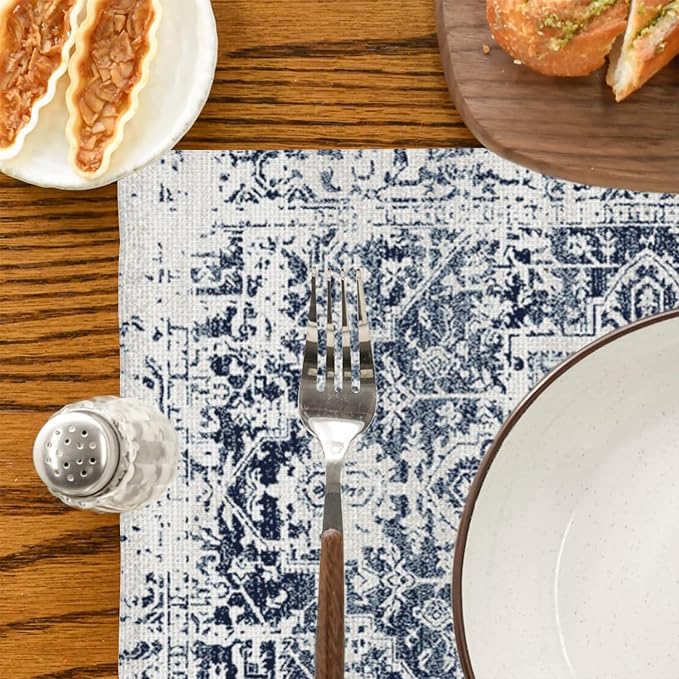 Placemats Set of 4 Vintage Boho Ethnic Carpet Place Mats Washable Table Dinner Mats Linen Table Mats for Kitchen Dining Party Home Kitchen Decor 12x18 Inch