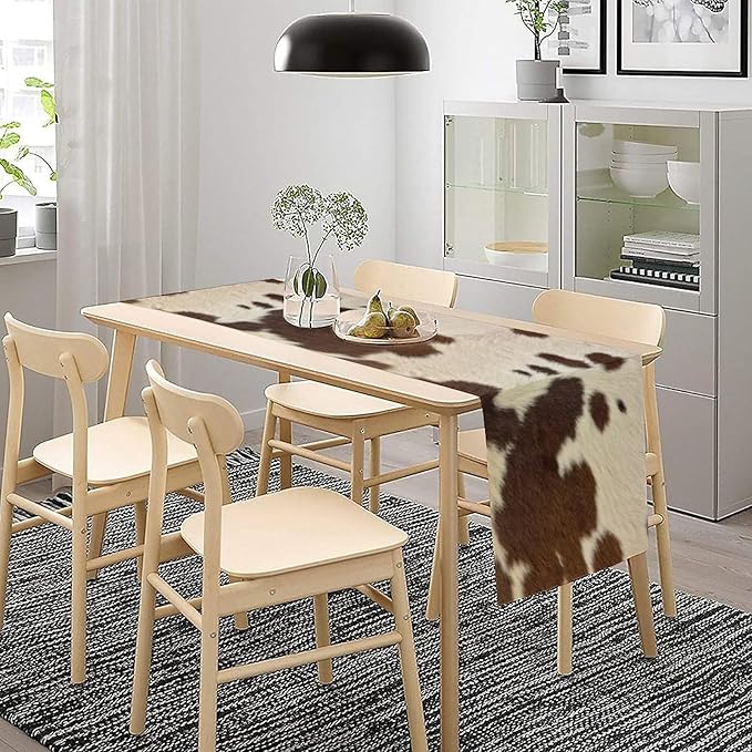 Cow Print Table Runner, Brown Cowhide Western Style Runner Country Farmhouse Cottage Patten Decoration for Home Kitchen Dining,13x60 Inch