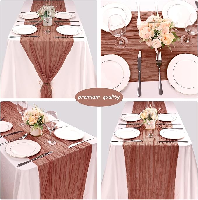 12 Pack 10Ft Cheesecloth Table Runner 35x120 Inch Boho Gauze Table Runner Rustic Cheese Cloth Long Romantic Table Runners for Wedding Bridal Shower Birthday Party Table Decor (Dusty Blush)