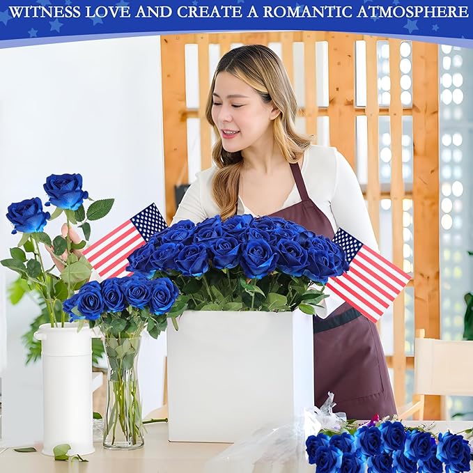 Hananona 50 Artificial Roses in Bulk, Fake Silk Roses Realistic Blue Roses for Wedding Centerpieces Flower Arrangement Home Decor (50, Blue)