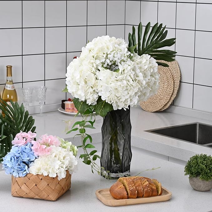 MARTINE MALL 2Pcs 21in Hydrangea Artificial Flowers, Latex Real Touch Hydrangeas Lifelike Large Hydrangea Flowers for Home Decor Party Arrangements Wedding Bouquets Centerpieces (White)