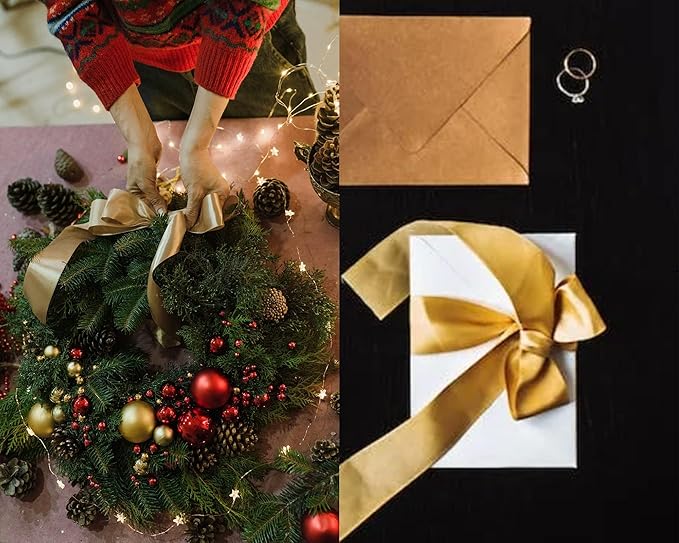 Double Face Brown Satin Ribbon 2 inch X 25 Yards Polyester Brown Ribbon for Gift Wrapping Very Suitable for Weddings Party Invitation Decorations and More