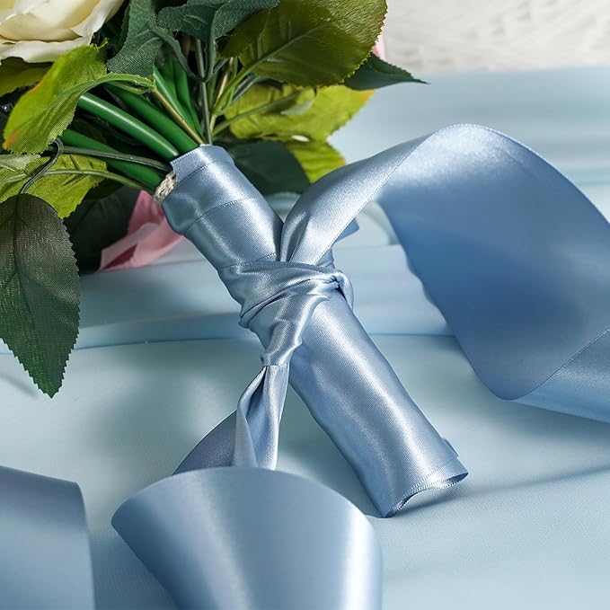 MEEDEE Dusty Blue Satin Ribbon Lux Double Faced Satin Ribbon 3 Inch Dusty Blue Ribbons by 10 Yards French Blue Ribbons for Crafts, Christmas Tree, Flower Bouquet, Weddings, Bow Making